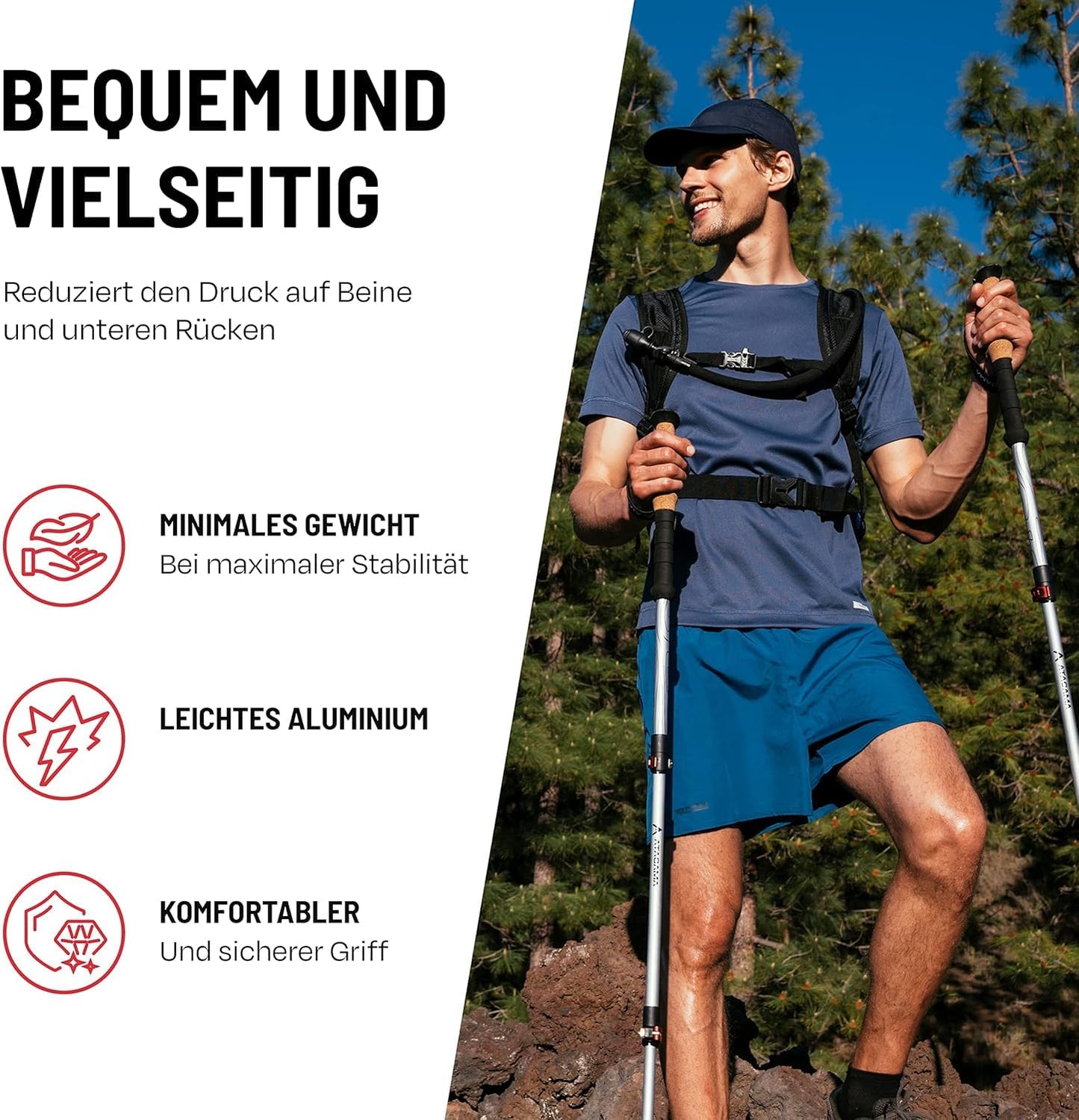 ATACAMA telescopic aluminum hiking poles - Nordic walking poles for men and women - Adjustable rubber tips - Lightweight trekking poles adjustable hiking poles.