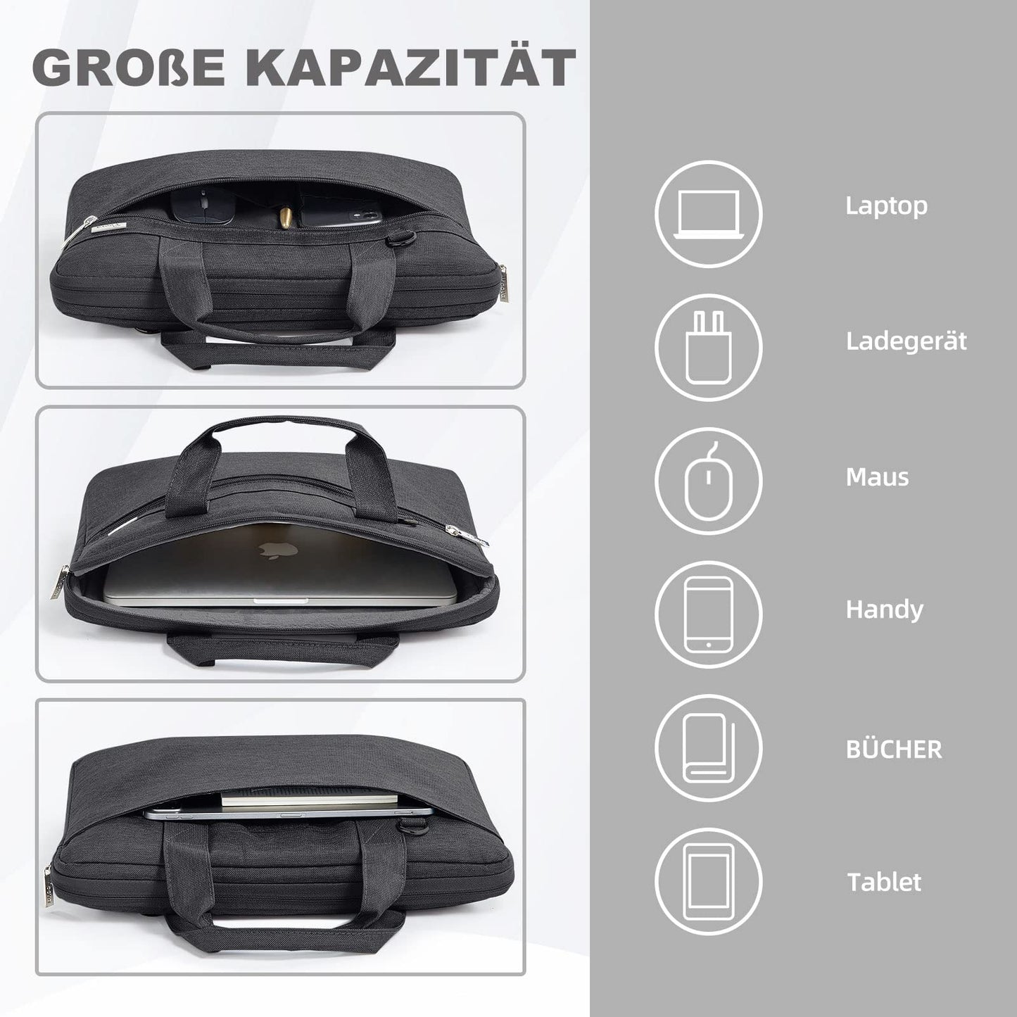 Voova laptop bag for 17 17.3 inch laptops, shoulder bag, carrying case, 360° protection, waterproof, shockproof, black 17.3 inch notebook bag.