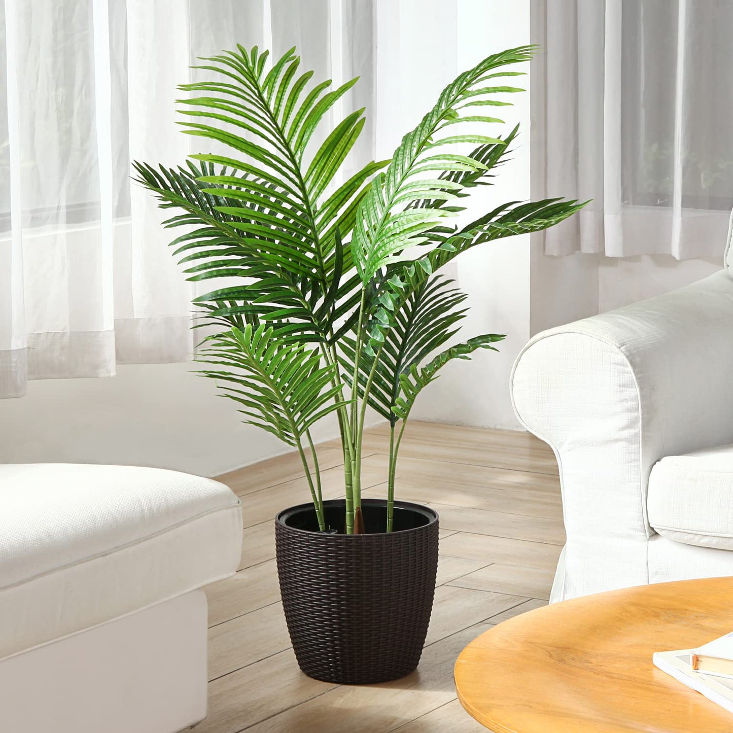 Fopamtri Artificial Areca Palm 110cm Artificial Palm, 10 branches, for indoor and outdoor use Modern decoration Faux plant Pot family Housewarming gift (2 pieces)