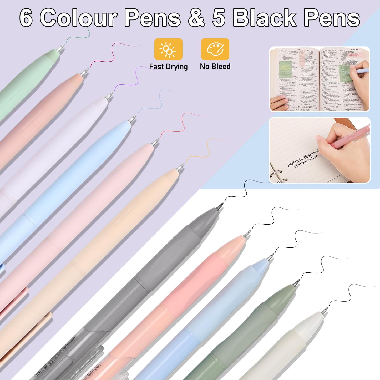COZCLAM 32pcs School Supplies Aesthetic with Purple Pencil Case, 12 Pastel Highlighters, 5 Black Gel Pens, 6 Color Pencils, 5 Bookmarks, and Sticky Notes, Aesthetic School Stuff Clean Girl School Accessories