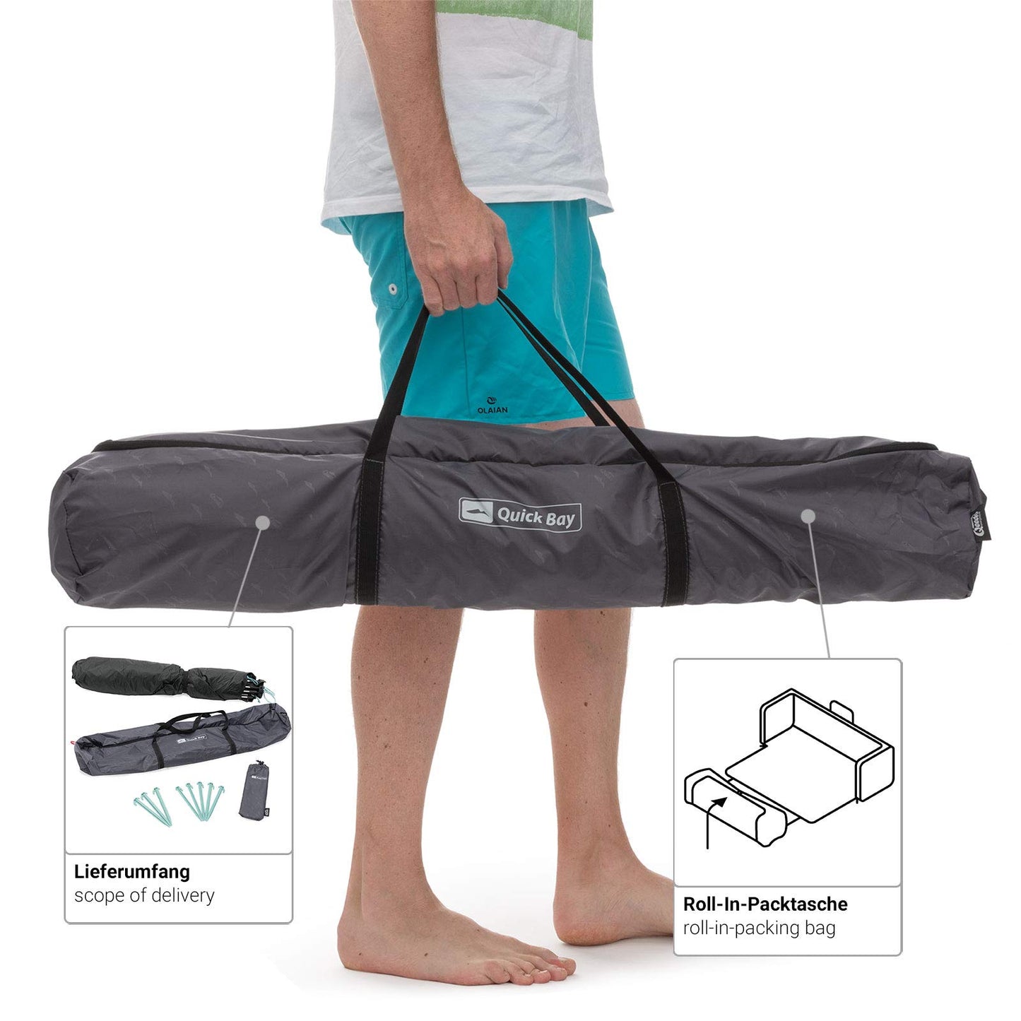Qeedo Quick Bay beach shelter with UV protection (UV 80), beach tent with Quick-Up system - Sandgrey