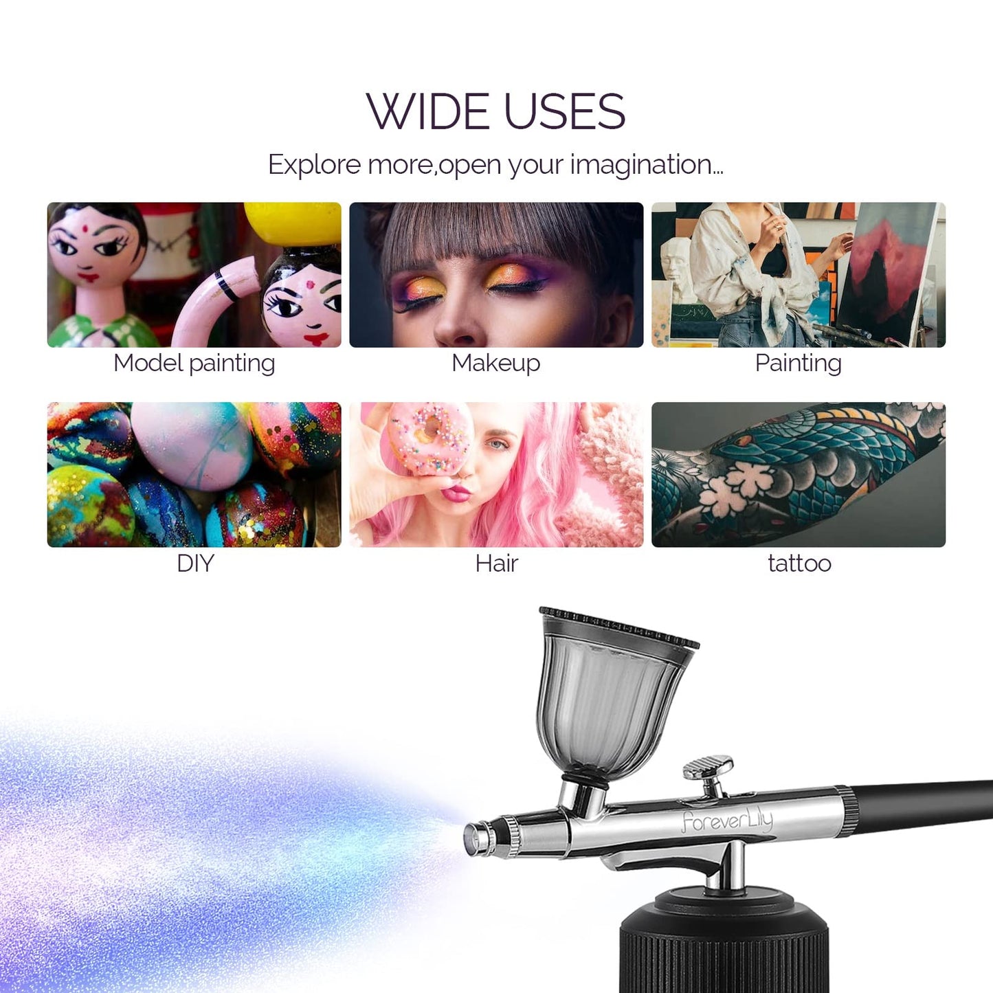 IeBilif Wireless Airbrush Set with Compressor, Portable Air Brush Compressor Set, Rechargeable Airbrush for Nails, Model Painting, Cakes, Makeup (Purple)