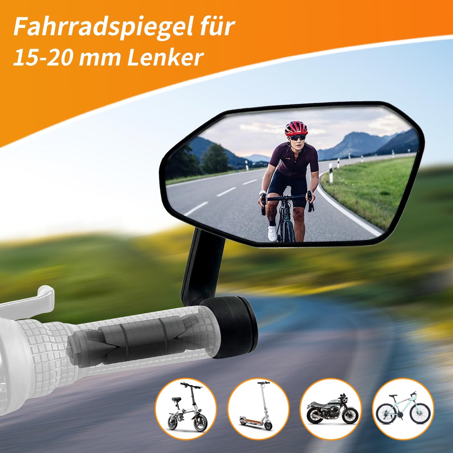 Homieway bike mirror, New adjustable bike rearview mirror with controlled extension direction, Real glass 360° rotating bike handlebar mirror, Foldable bike mirror for e-bike handlebars on the right side.