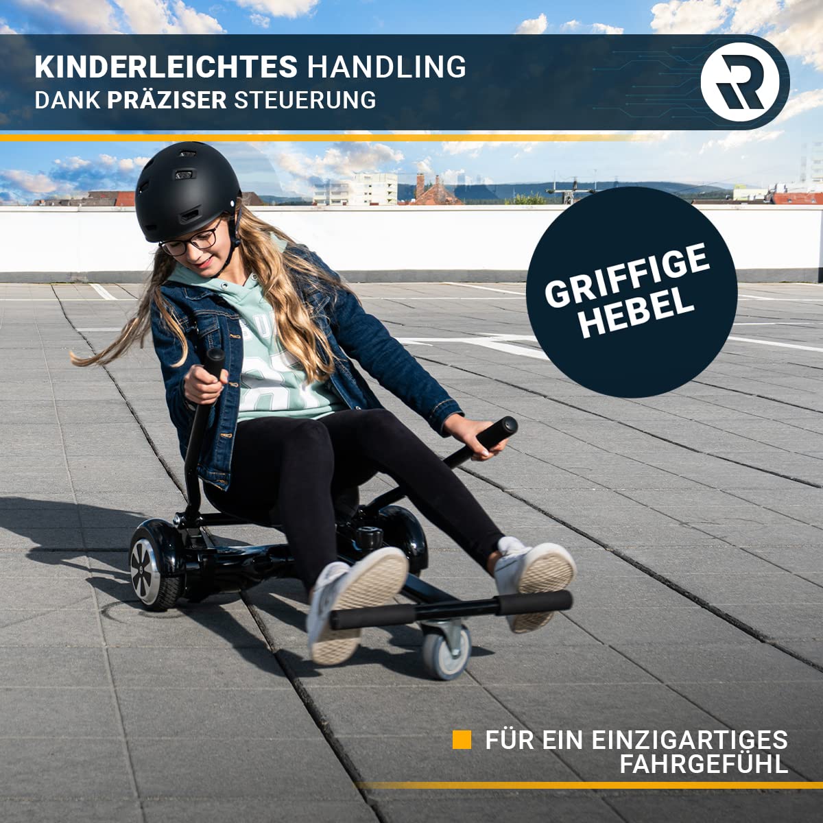 Robway Hoverkart | ๐๐๐ ๐๐๐๐๐๐๐๐ ยฎ - W1 W2 W3 & universal for 6.5" / 8" / 10" Boards - Hoverboard Seat - Hoverseat - Hovercart Seat - Rubber tires - Kids & Adults (Black)