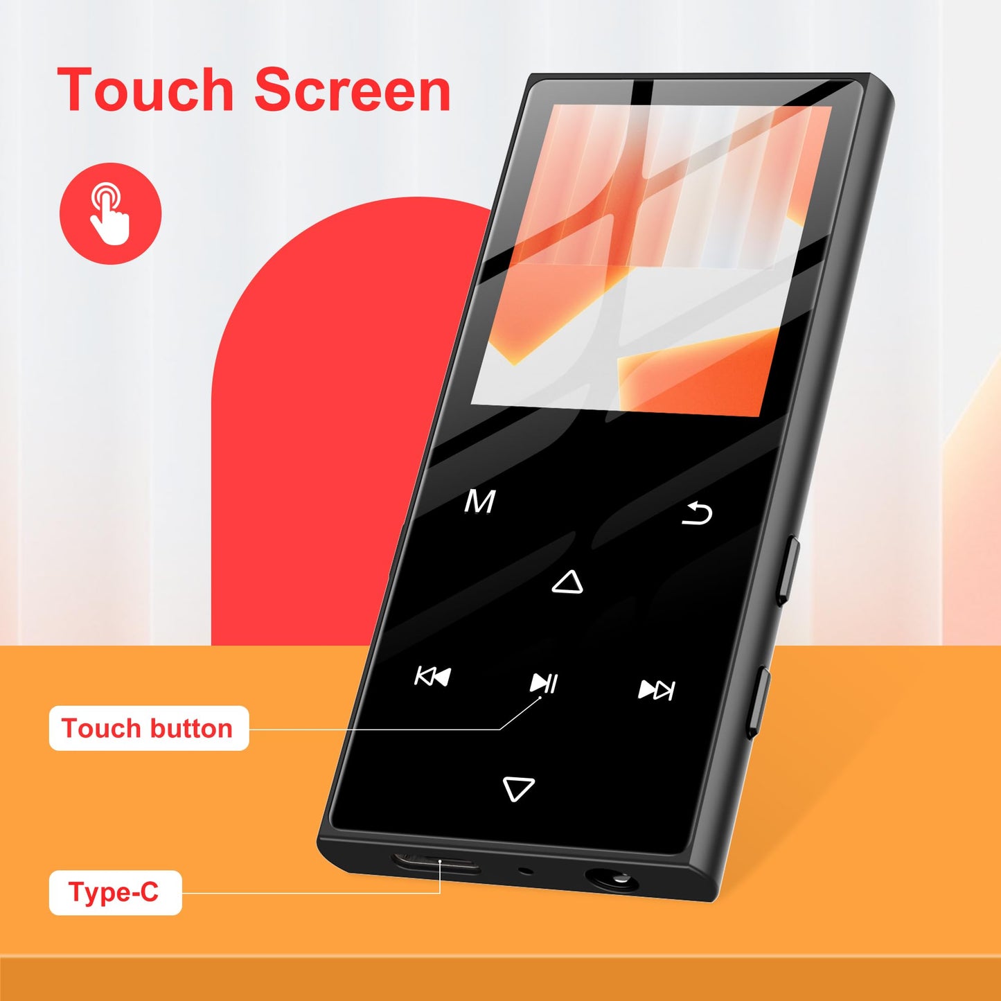 SWOFY 128GB MP3 player with Bluetooth 5.3 and a 1.8-inch screen, HiFi music, kids MP3 player with speaker, FM radio, e-book function, recording function (black)