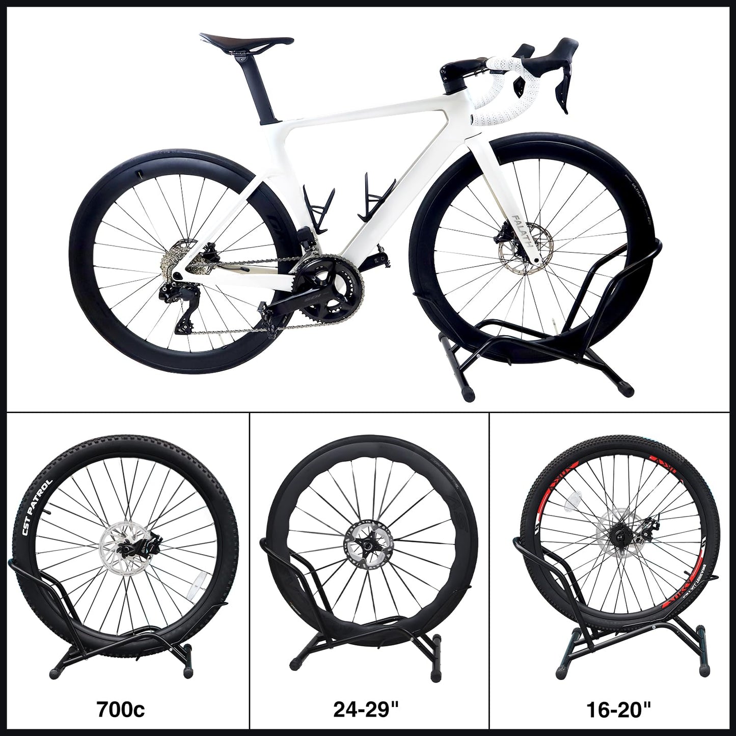 MEGHNA Bicycle Stand Professional Floor Free-standing Stand Adjustable Bike Parking Stand for all bikes 16''-29'' Mountain Bike Road Bike MTB Black