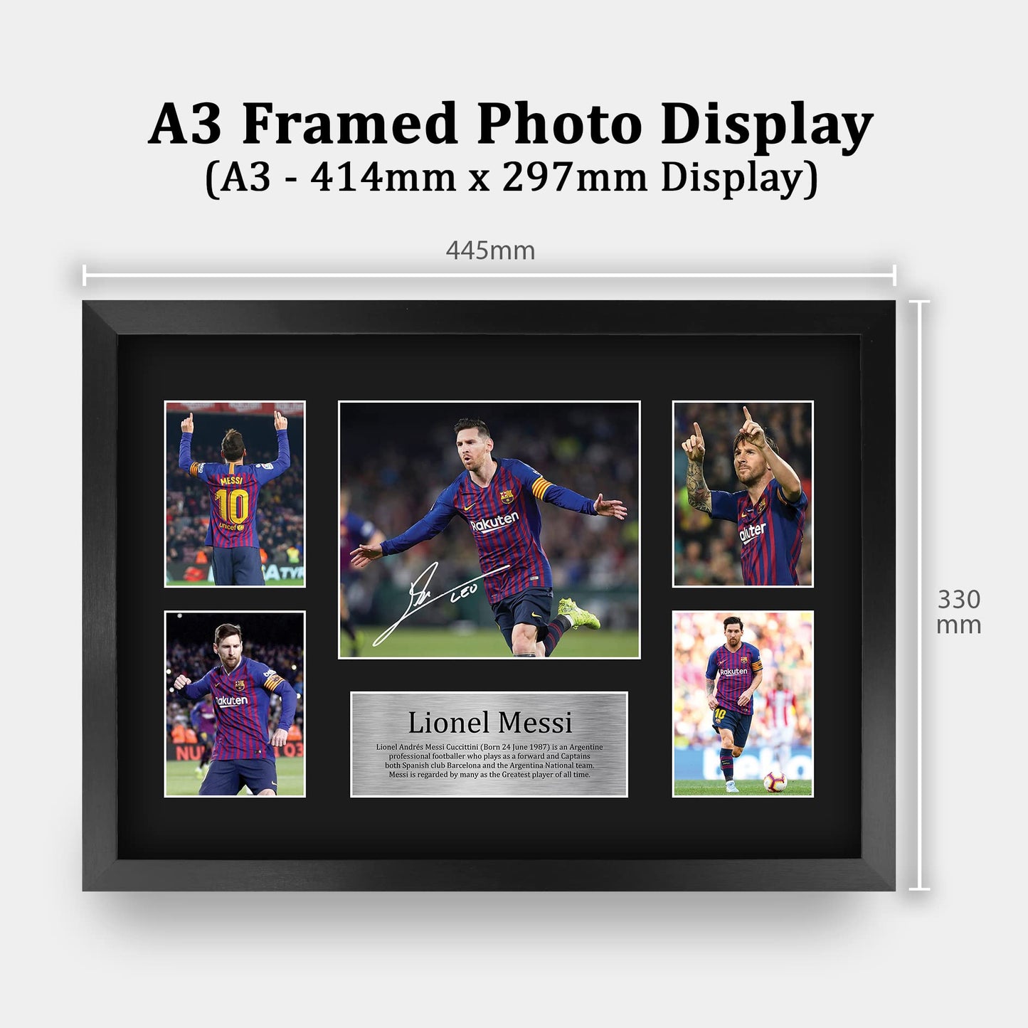 HWC Trading Lionel Messi A3 Framed Signed Printed Autograph Picture Print Photo Display Gift For Barcelona Football Fans