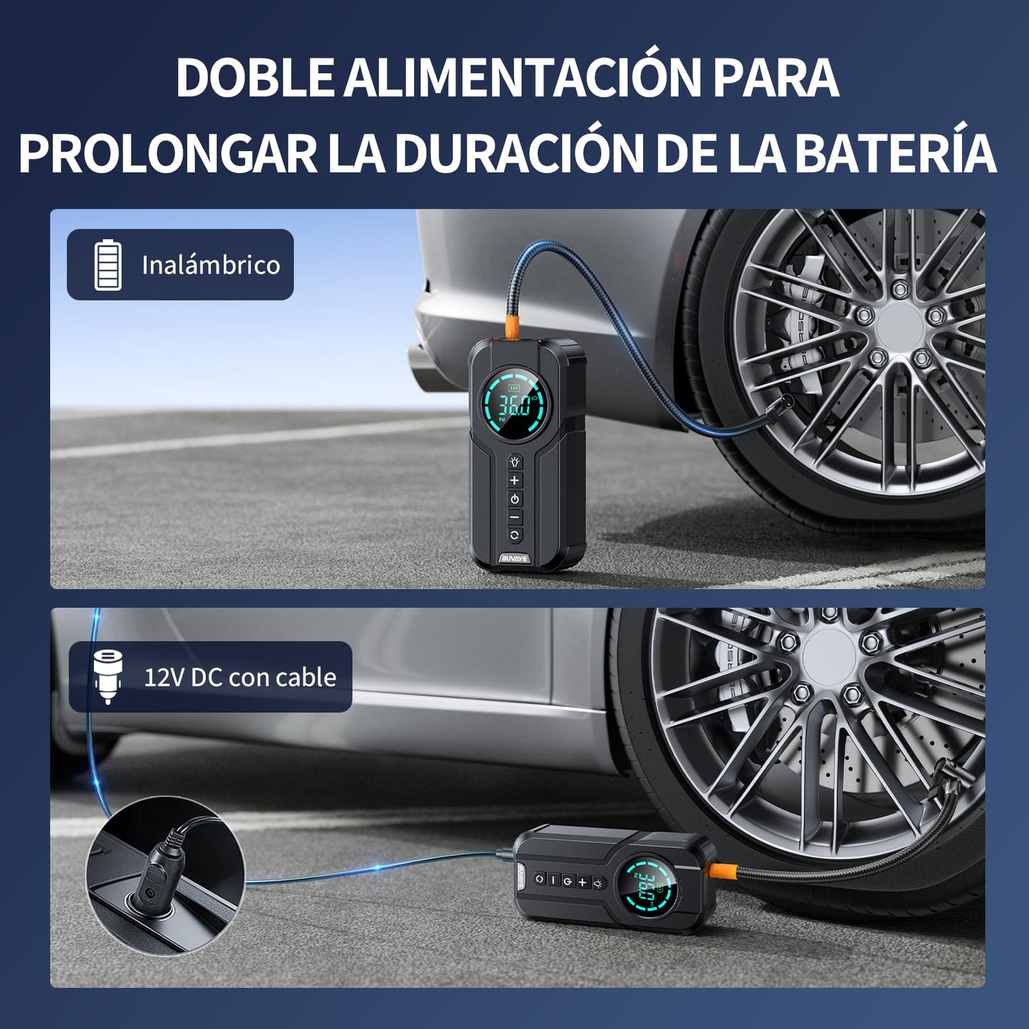 Portable air compressor 150PSI electric compressor, mini tire pump with digital LED display, 4 nozzle adapters, 12V rechargeable electric compressor for car, motorcycle, bike, balls.