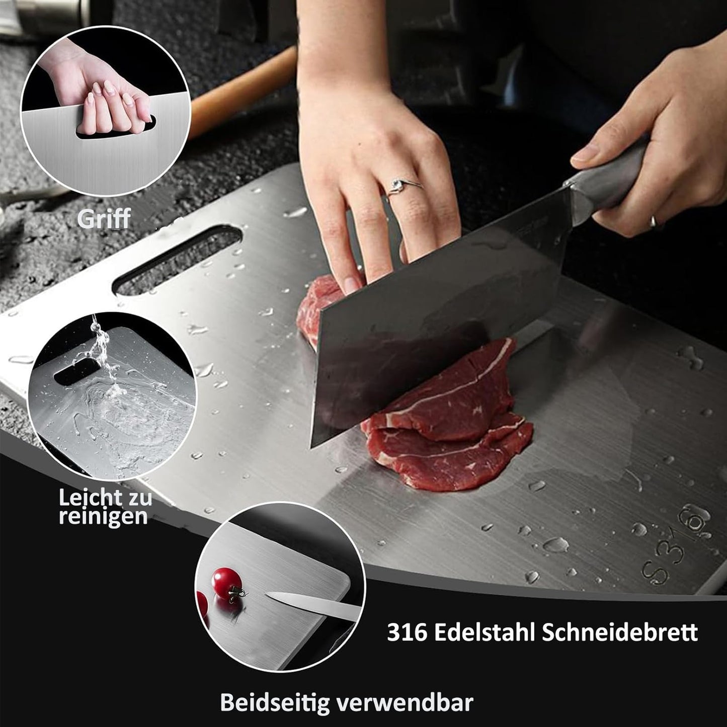 Titan cutting board, 100% stainless steel 316 cutting board, 2025 Antibacterial Double-sided Food Grade Titanium Cutting Board, kitchen board breakfast board dishwasher safe (29 * 20cm)