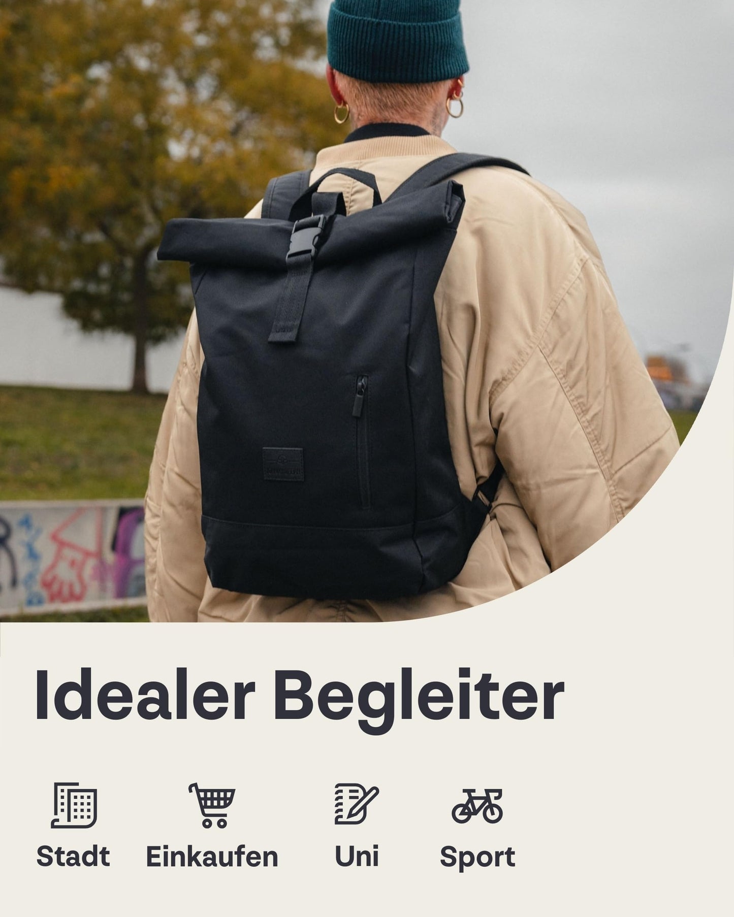 Johnny Urban backpack for women & men in mint color - Robin Medium - Rolltop design with laptop compartment for university, business, and cycling - 15L capacity - Sustainable and water repellent.