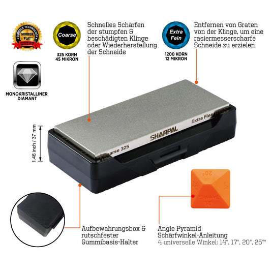 SHARPAL 156N Diamond Sharpening Stone with Storage Box, Dual Grit, Coarse/Extra Fine, Diamond Knife Sharpener with Non-slip Base and Angle Guide (6" x 2.5")