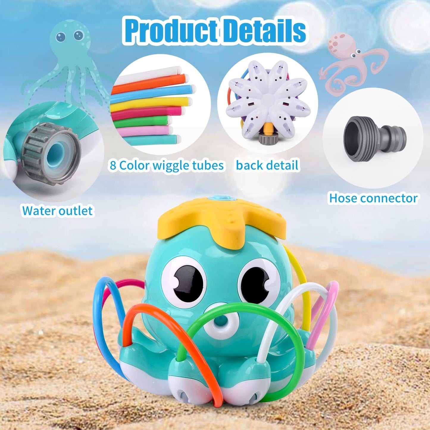 Tosekry Sprinkler Toy for 3 4 5 6 7 8 years old, Water Toy for Kids Outdoor Toy for 3-8 years old, Children's Toy for 3 year olds Lawn Sprinkler Outdoor Games for Kids (Blue Octopus)