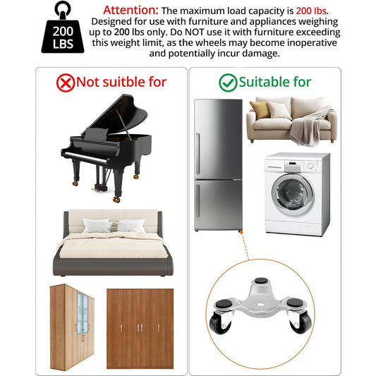 QWORK® 4 Pack 152mm Furniture Rollers, Transport Roller, 180kg Capacity, 3 Swivel Casters Moving Dolly, durable and easy to use.