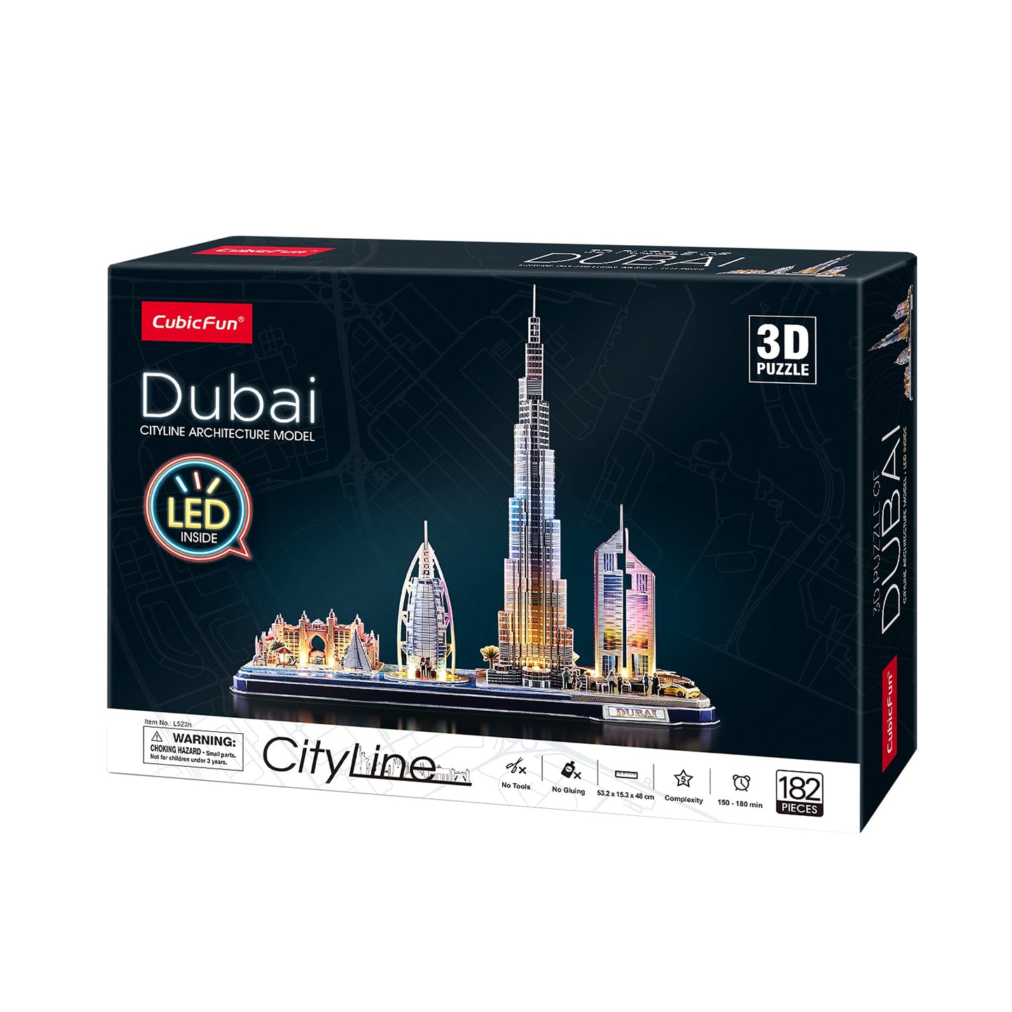 3D Puzzle Kids - Dubai LED City Line | 3D Puzzle Adults | Model Building Kit for Adults | Gift for Kids 8+ | 186 Pieces | DIY