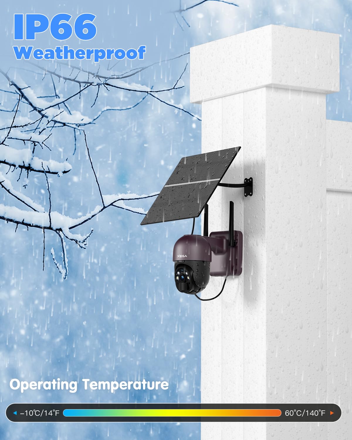 Xega 4G LTE surveillance camera with SIM card Outside【20W Solar Panel】20,000mAh Battery 2K 3MP PTZ Solar Wireless Surveillance Camera without WiFi, 355°/95° Rotatable, Color Night Vision, PIR Detection (No WiFi)