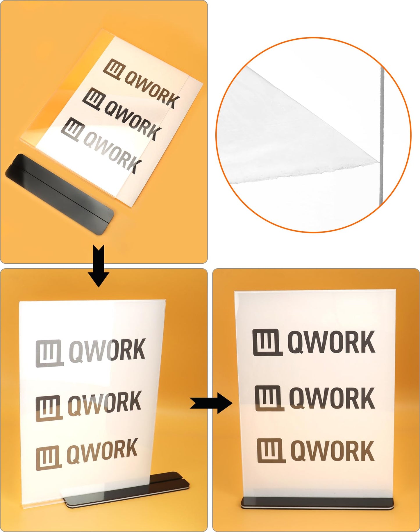 QWORK® 6 Piece A4 Acrylic Tabletop Sign Holders with Solid Base, Double-sided Acrylic Display Stand for Office, Restaurant, Cafe, Shop, Wedding.