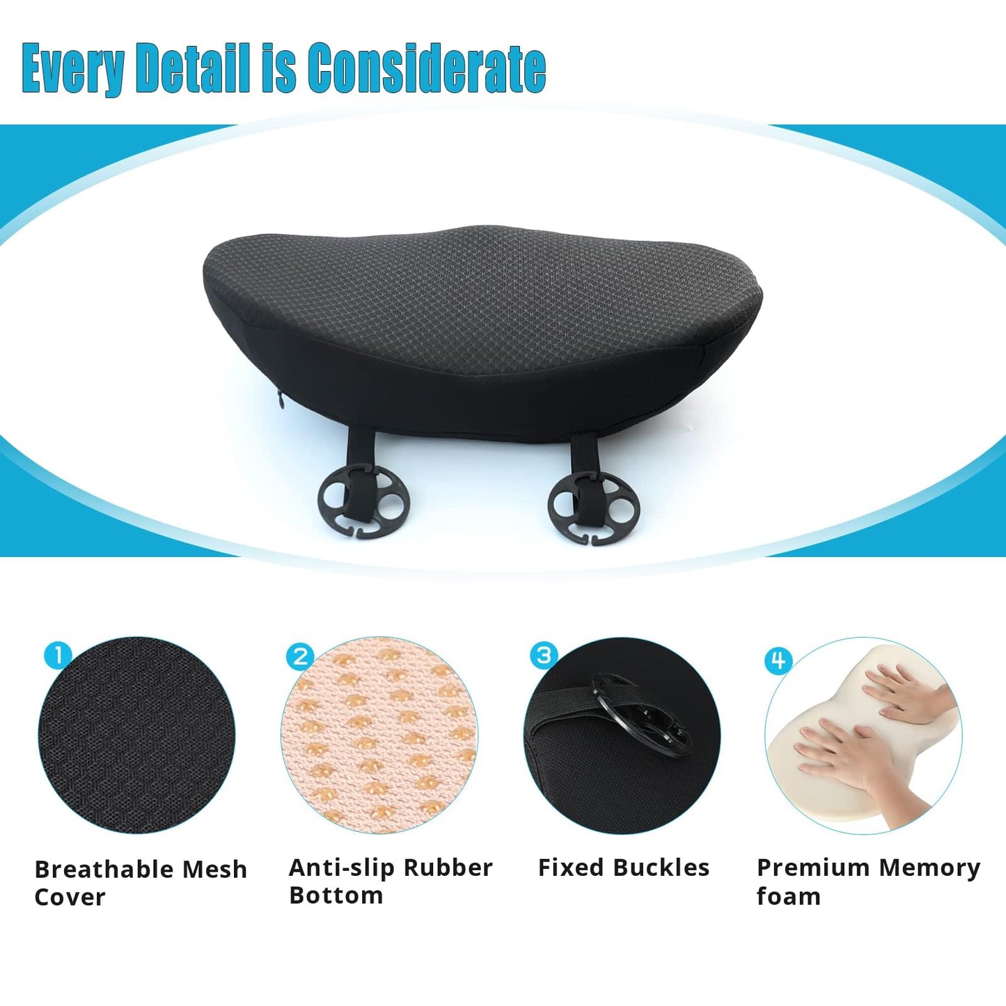 OLYDON Wedge Cushion for Car, Memory Foam Car Seat Cushion, Improving Sitting Posture, Comfortable Car Seat Cushion for Adults, Suitable for Car and Office Chair (Black)