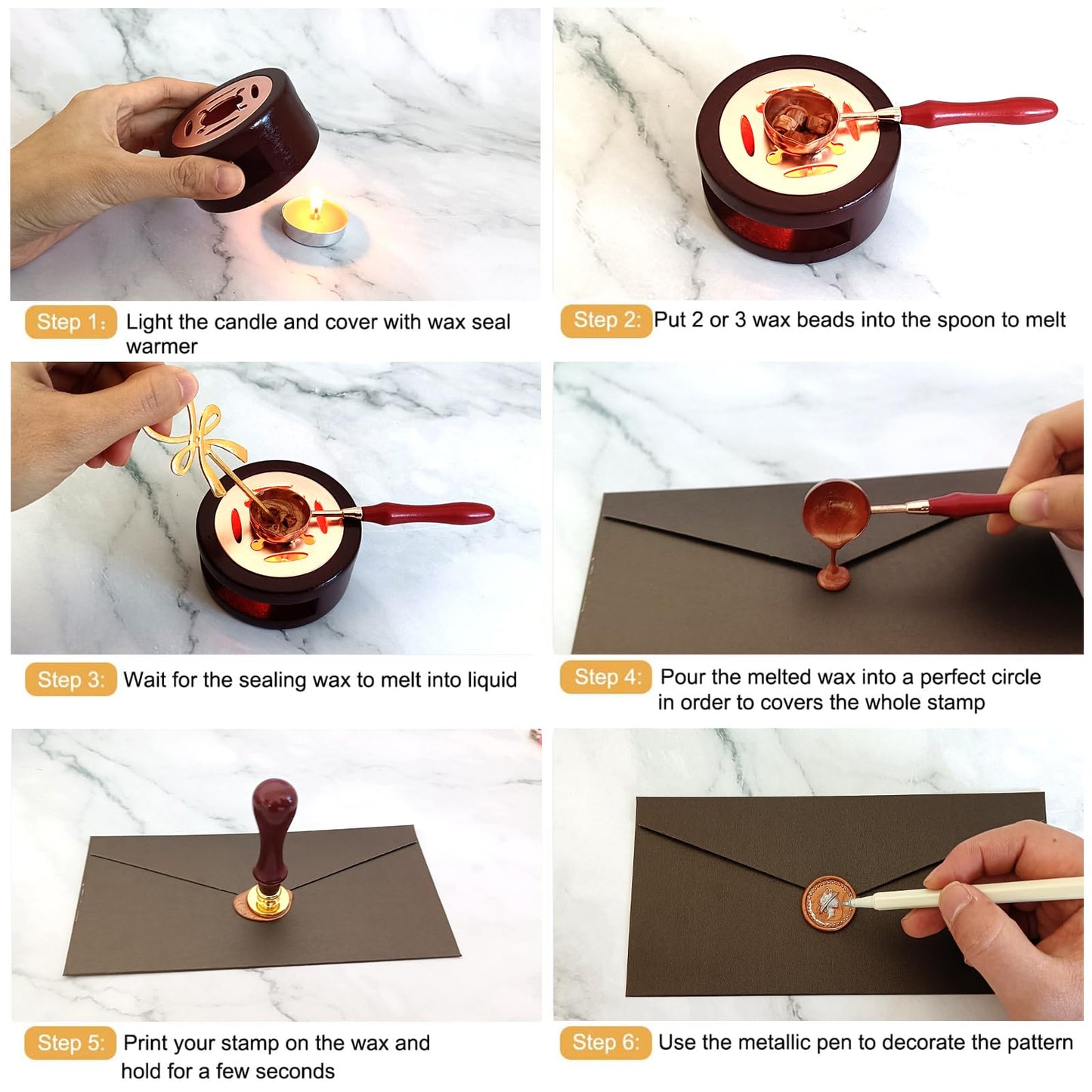Improved wax seal set, wax seal stamp set with gift box, 48 colors 1200 pieces seal wax beads, 4 pieces wax seal stamps, seal wax warmer, envelopes, candles, metal pen.
