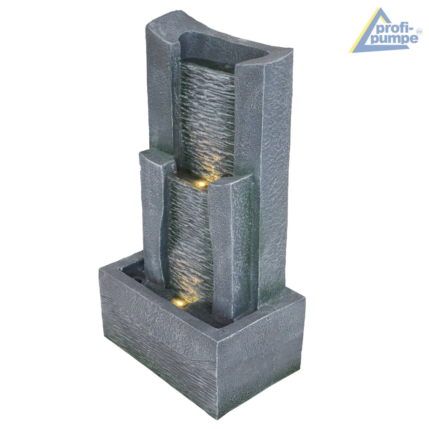 AMUR 3-tier STONE CASCADE garden fountain with LED light 230V waterfall water feature for garden, pond, patio, pond, balcony Very decorative