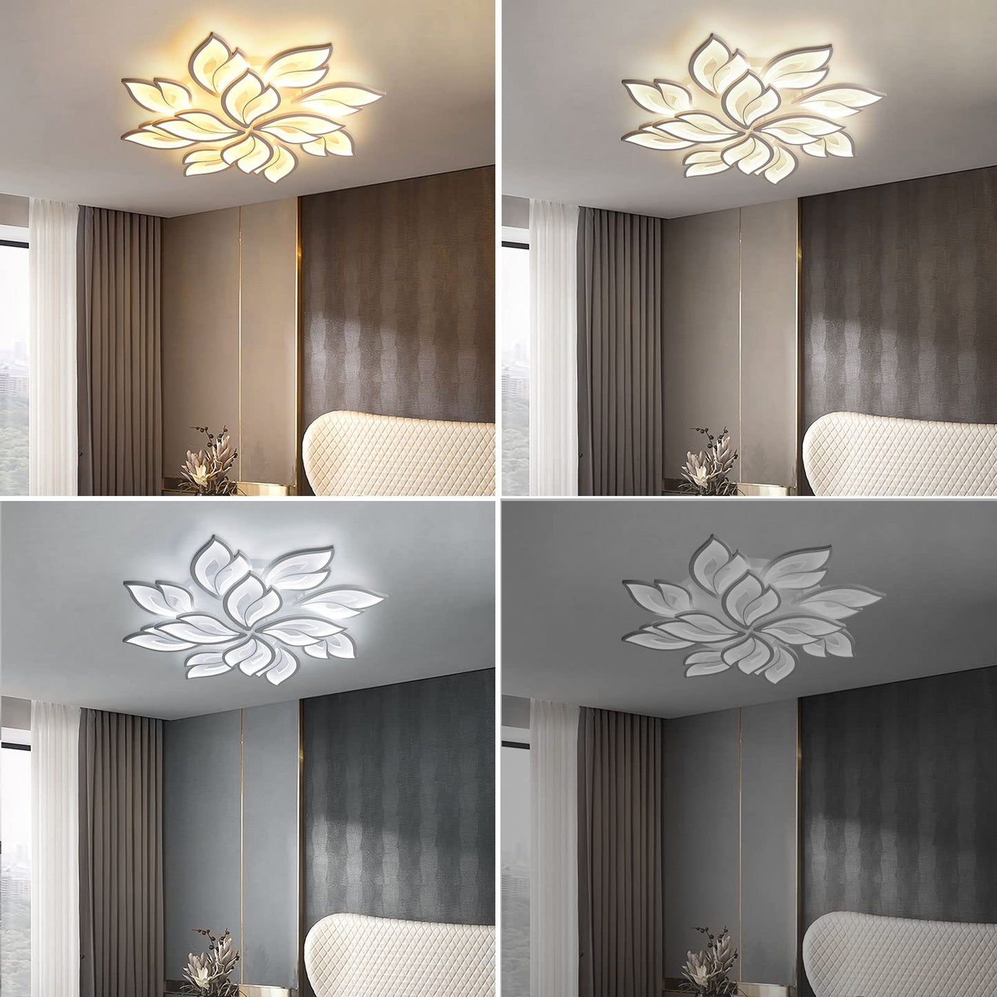 Sky angle LED ceiling light with remote control dimmable bedroom lamp, creative flower-shaped design living room ceiling light (12 heads/Ø89cm/35in)
