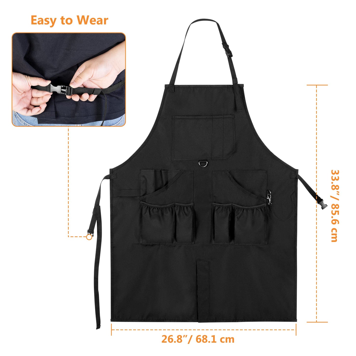 HODRANT BBQ grill apron, cooking apron for men with pockets and slit hem, kitchen apron with adjustable neck and waist straps, aprons for cook, painter, carpenter. Apron only.