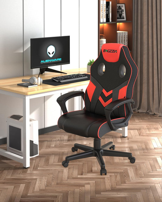 bigzzia Gaming Chair Computer Chair Ergonomic - Gamer Chair Office Chair with Height Adjustment Rocking Function Fixed Armrest for Adult Young Girls, Red