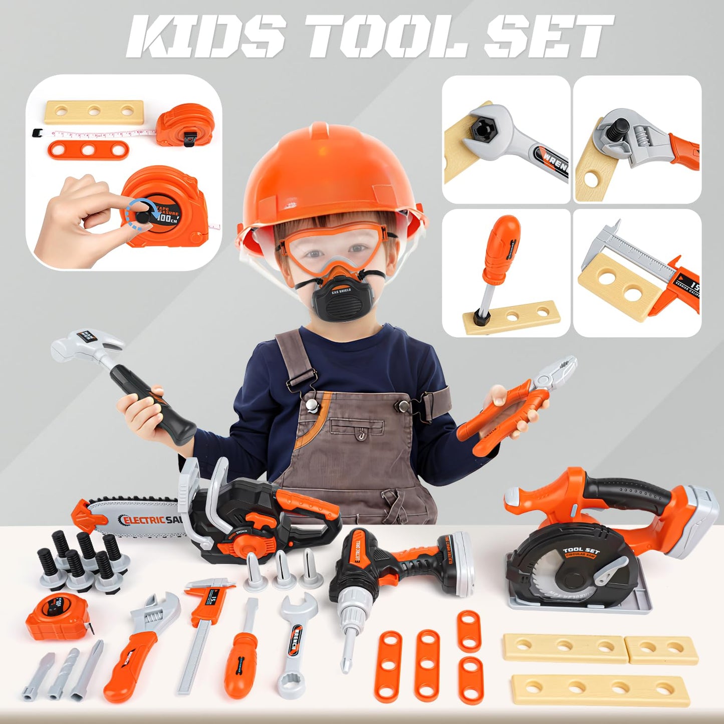 Vanplay tool box kids toy for ages 3 and up. Includes tools like chainsaw, electric drill, and circular saw. Perfect for children ages 3, 4, 5, and 6.