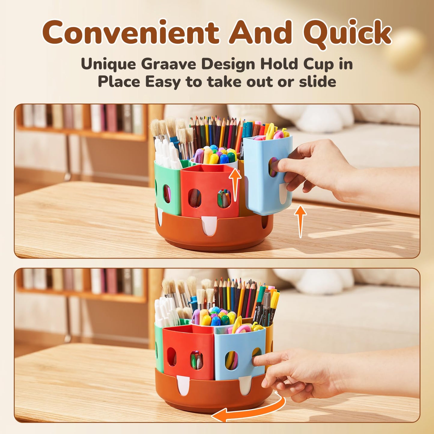 GAMENOTE Rotating Pen Holder Desk Organizer - Kids Desk Container for Tidying up and Storing, Revolving Shelf for Office Supplies School Supplies Craft Storage (Small)