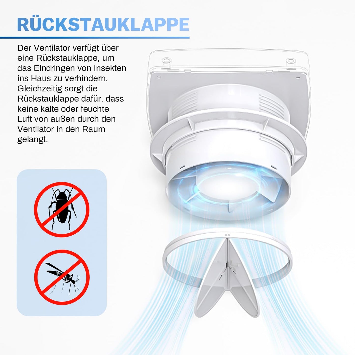 XIW Bathroom exhaust fan Ø100mm with backdraft damper, EU plug, 95 m³/h, 12 watts / 34dB wall fan for bathroom, toilet, kitchen.