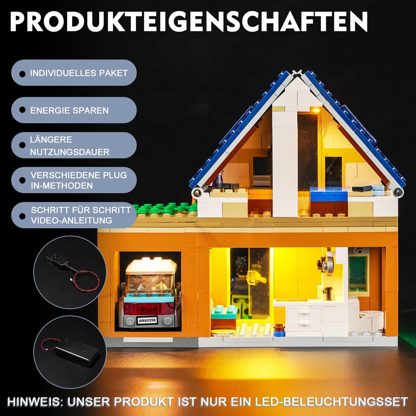 LED light set for Lego Family House and Electric Car 60398 (no Lego), decoration lighting kit for Lego 60398 City Family House with Electric Car creative toy