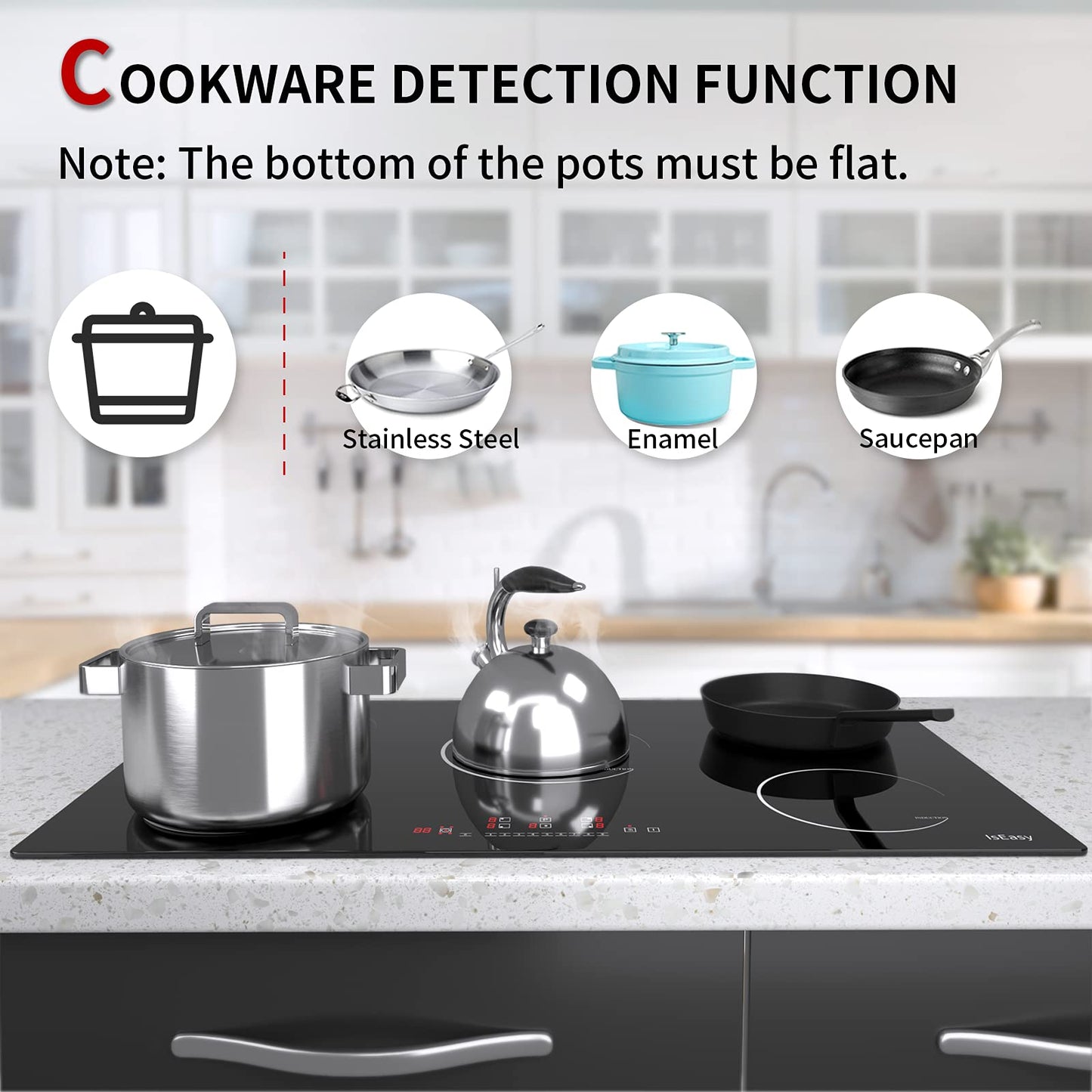 Induction hob 5 zones, IsEasy 90cm Frameless Induction hob, Induction hob with 5 cooking zones, 8600W, Booster function, Digital control, 9 heat levels, Glass ceramic.