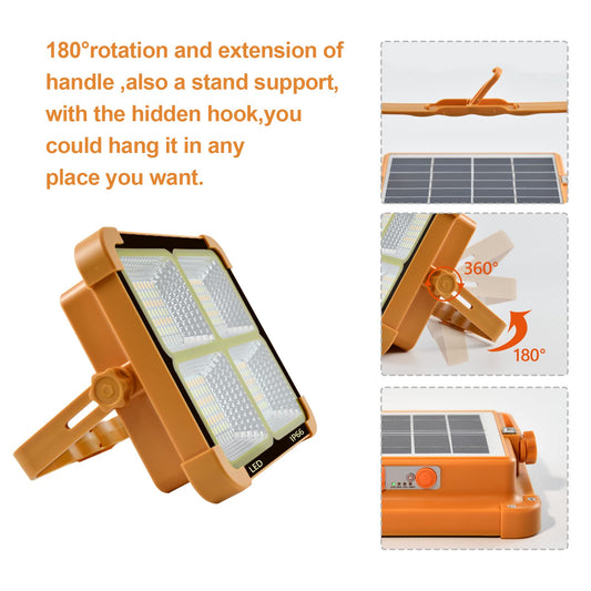 CosyEasy 100W LED construction spotlight solar rechargeable, battery work light portable camping lamp with 16500mAh power bank, 10000 lumens for construction site garage workshop for fishing emergency construction site garage.