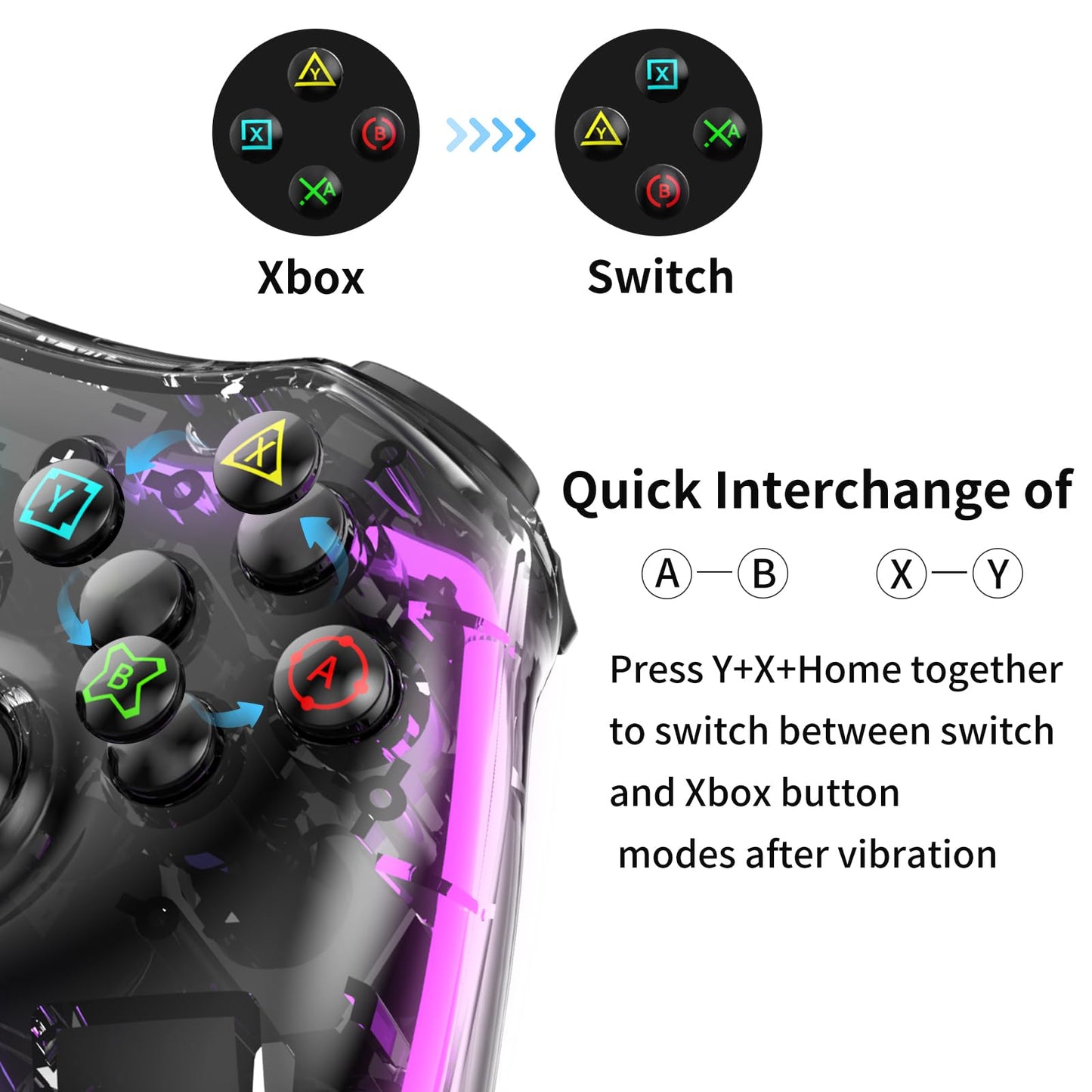 RALAN Wireless Controller with 8 colors LED lighting Compatible with Windows PC Gaming Gamepad Remote with 2.4G Adapter