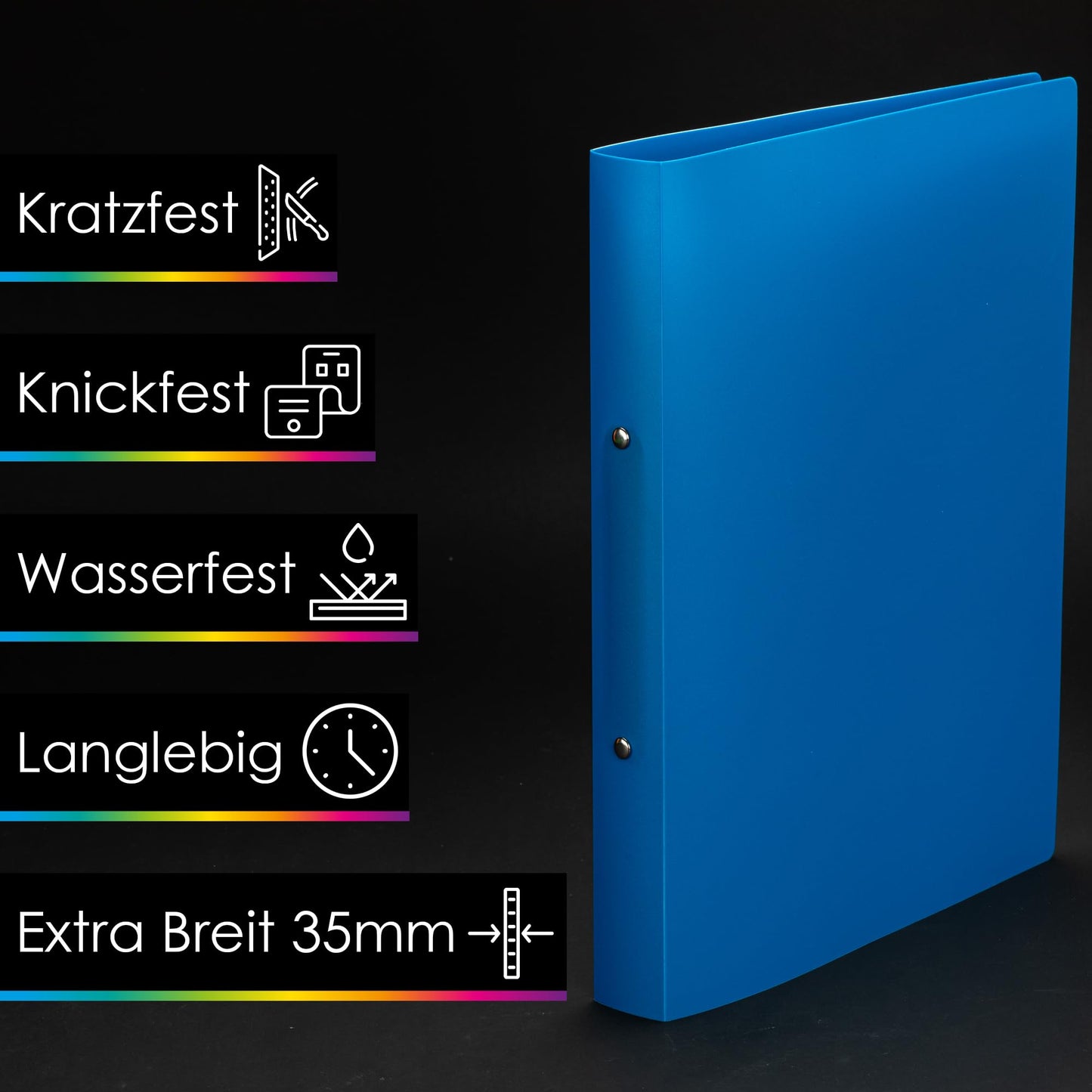 OfficeTree 12x Ring Binder Set - 12 Colors - 2-Ring Mechanism - A4 Ring Binder Back width 3.5cm - Ring Folders made of durable plastic - Slim Ring Binder with Sticker - Folder