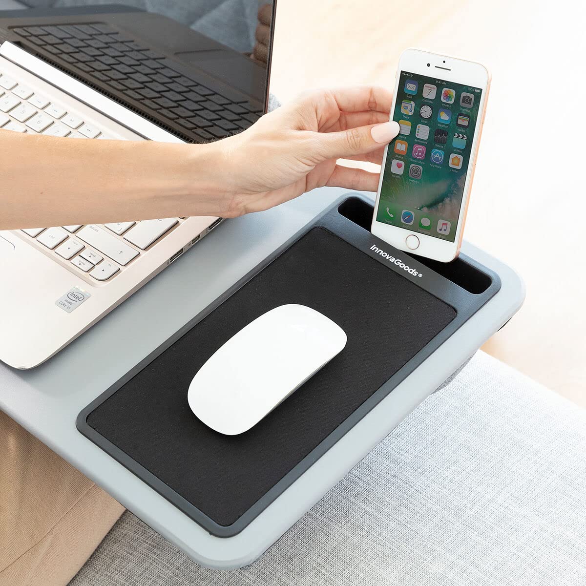 InnovaGoods® Laptop Desk with XL Seat Cushion Deskion, comfortable and ergonomic working or studying with desk and XL seat cushion design, ideal for home and office.