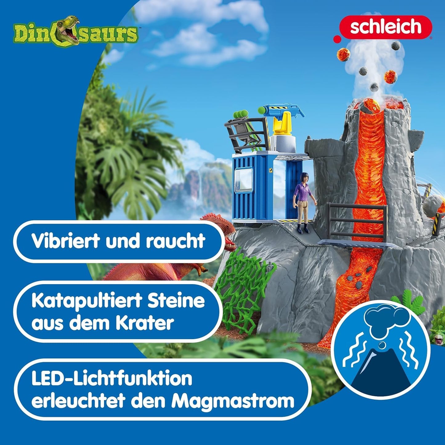 Sneak DINOSAURS | Big Volcano Expedition 42564 | Set incl. volcano with eruption function, Yuki, 2 Dino figures | great gift for girls and boys | Dinosaur toy for ages 3 and up | 60 pieces