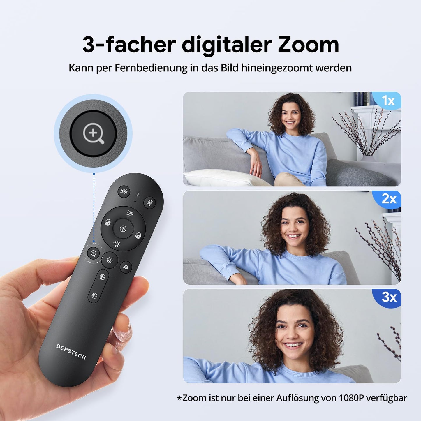 DEPSTECH DW50 Pro Webcam 4K, Ultra HD with Microphone, 3X Zoom, 1/2.55 Sony Sensor, Dual Mics with Noise Reduction, Remote Control, Autofocus Streaming Camera for PC Laptop Mac, Teams