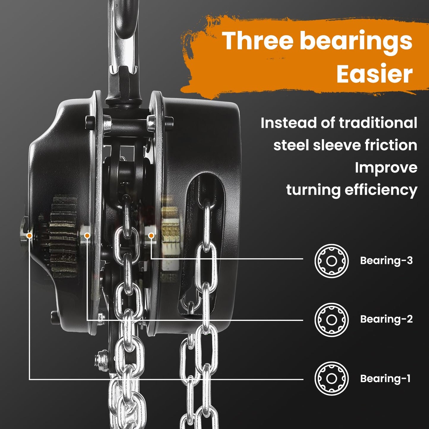 Anbull Chain Hoist, 2000kg load capacity, 5.8m lifting height, fully galvanized chain, no oil stains and rust-proof, product weight 17.5kg.
