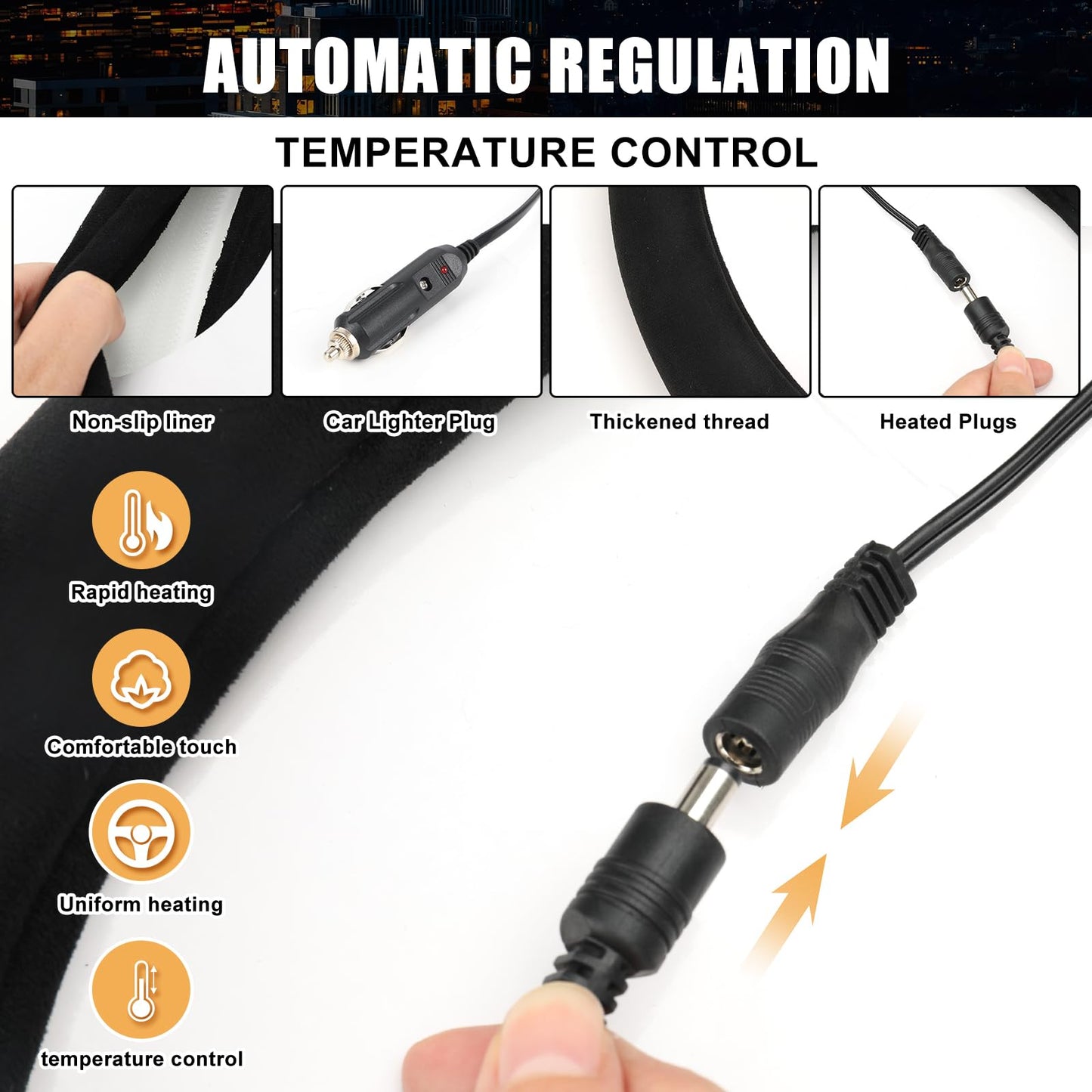 Opaltool Heated Steering Wheel Cover, Universal 12V Car Steering Wheel Heater with Spring Wire for 14.5 in-15 in Steering Wheel, Car Steering Wheel Warmer Winter for Most Cars SUVs Trucks Vans (Black)