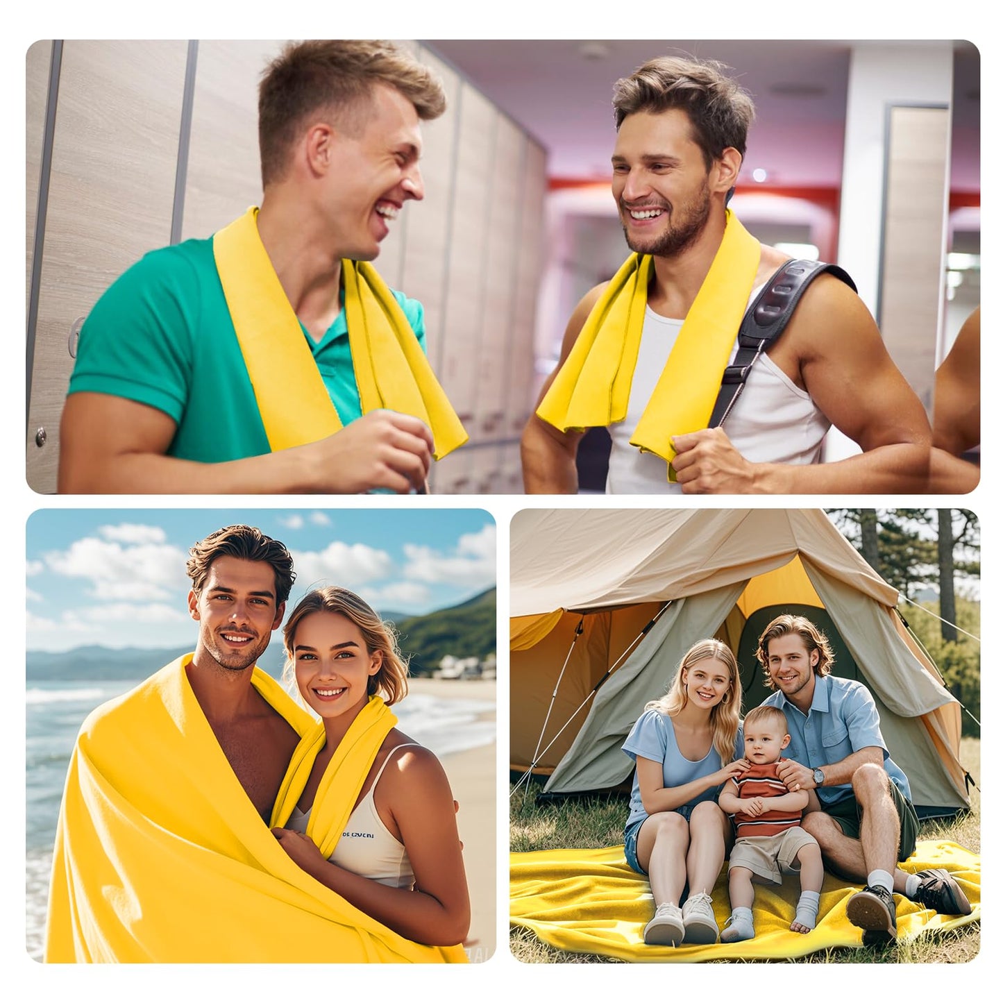 Fosdaling Microfiber Towel 3 Piece Set (Large 160×80cm and 2 Small 80×40cm), Quick-drying Microfiber Fitness & Sport Towels, for Beach, Bath, Gym and Travel (Yellow)