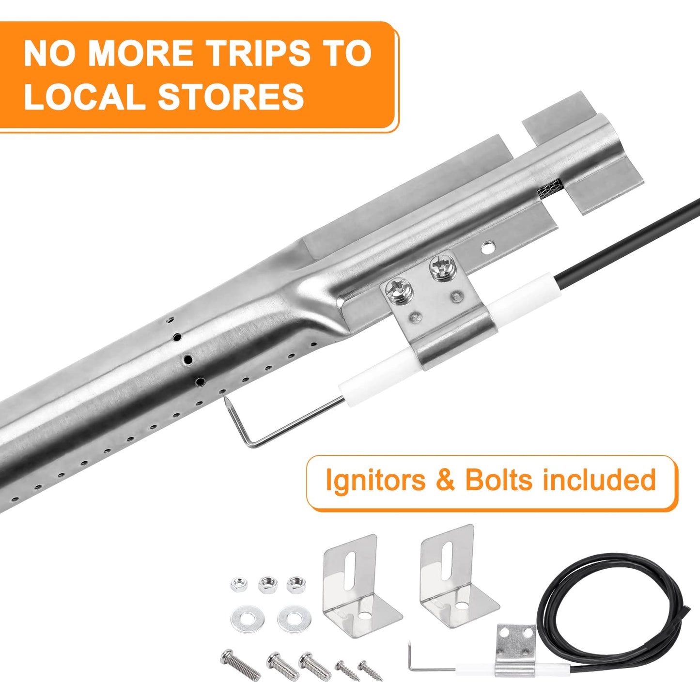GFTIME 31 to 42cm Universal Burner Adjustable Replacement Parts for Tepro, Barbecook, Campingaz, Charbroil, Blooma. Adjustable stainless steel gas grill burner replacement accessories, 3 pieces.