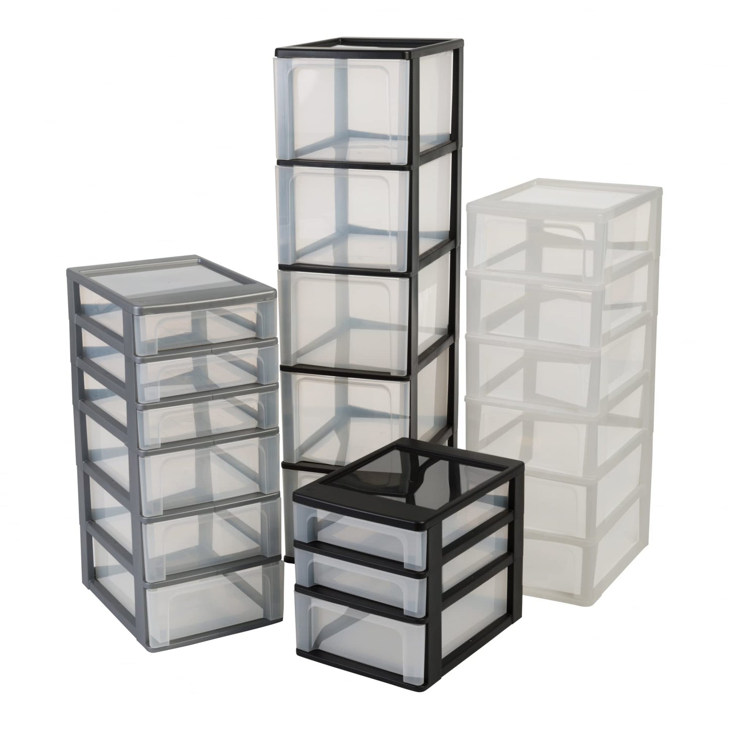 Iris Ohyama, Plastic Drawer Organizer with 5 deep drawers, Black, Easy-Pull System, A4, A5 & A6 size, Desk Organizer for Office, Stationery, BPA-free, Drawer Cabinet, OCH-2500