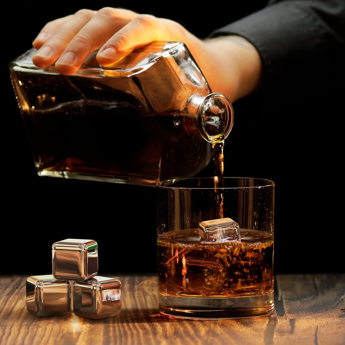 Whiskey Stones Set - 8 Reusable Stainless Steel Ice Cubes, Tongs + Fabric Bag, Whiskey Ice Cubes Metal Cooling Stones Bar Accessories Cocktail Rocks Gin Stones Decorative Accessories Gift Whiskey Stones
