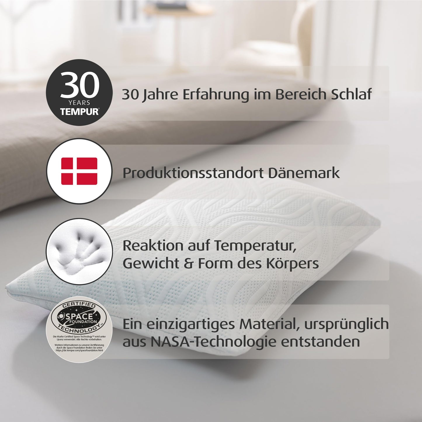 TEMPUR Comfort Air Medium Pillow, breathable pillow for every sleeping position, OEKO-TEX MADE IN GREEN certified, medium-firm feel, 40 x 80 cm.