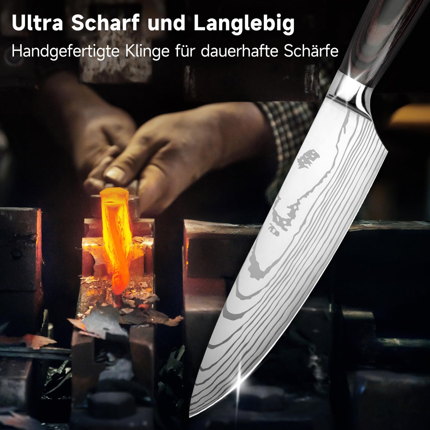 Gustrug 8-piece kitchen knife set made of high-quality stainless steel, ultra sharp knives with ergonomic handles, gift box, perfect for home and restaurant cooking.