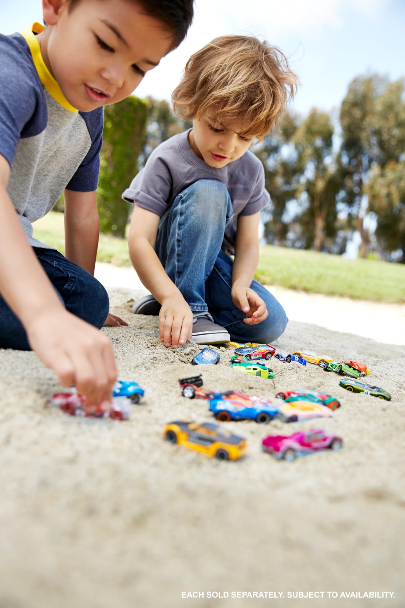 Hot Wheels, set of 8 basic toy cars and trucks in a 1:64 scale, including 1 exclusive vehicle, released throughout the year. Various assortments, style may vary. HPV78.