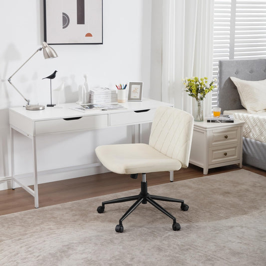 WOLTU office chair armless, desk chair wide seat, swivel chair height adjustable, ergonomic seat cross-legged, reading chair 150 kg capacity, velvet, Beige BS160cm.