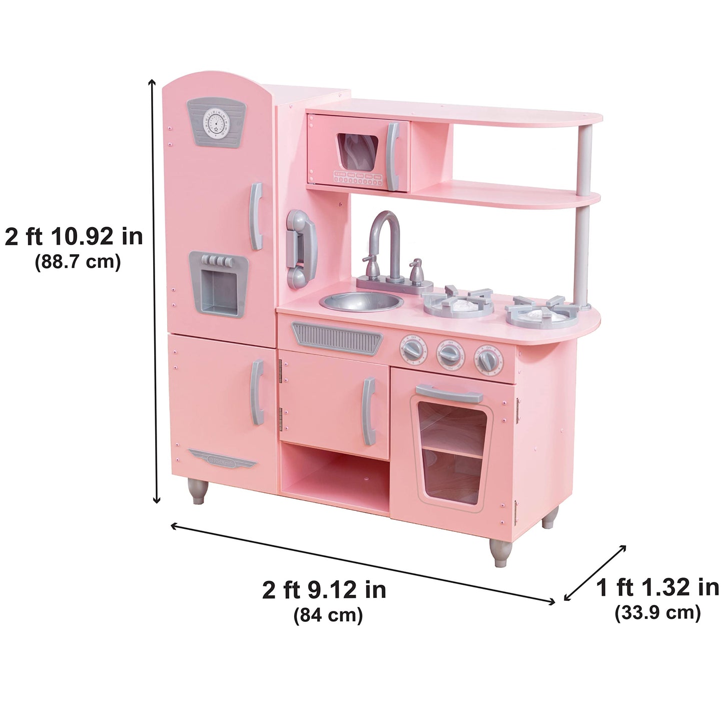 KidKraft Pink Vintage Wooden Play Kitchen with Kids Phone, Children's Kitchen with Retro Refrigerator, Toy for 3 years and older, 53179