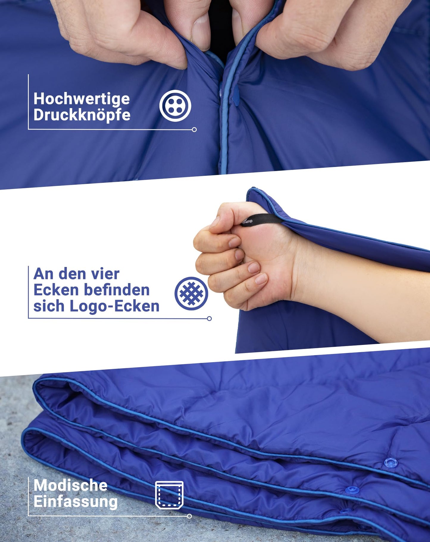 KingCamp Lightweight Camping Blanket, multifunctional and warm quilt with snap button, water-resistant, for travel, airplane, hiking, picnic.