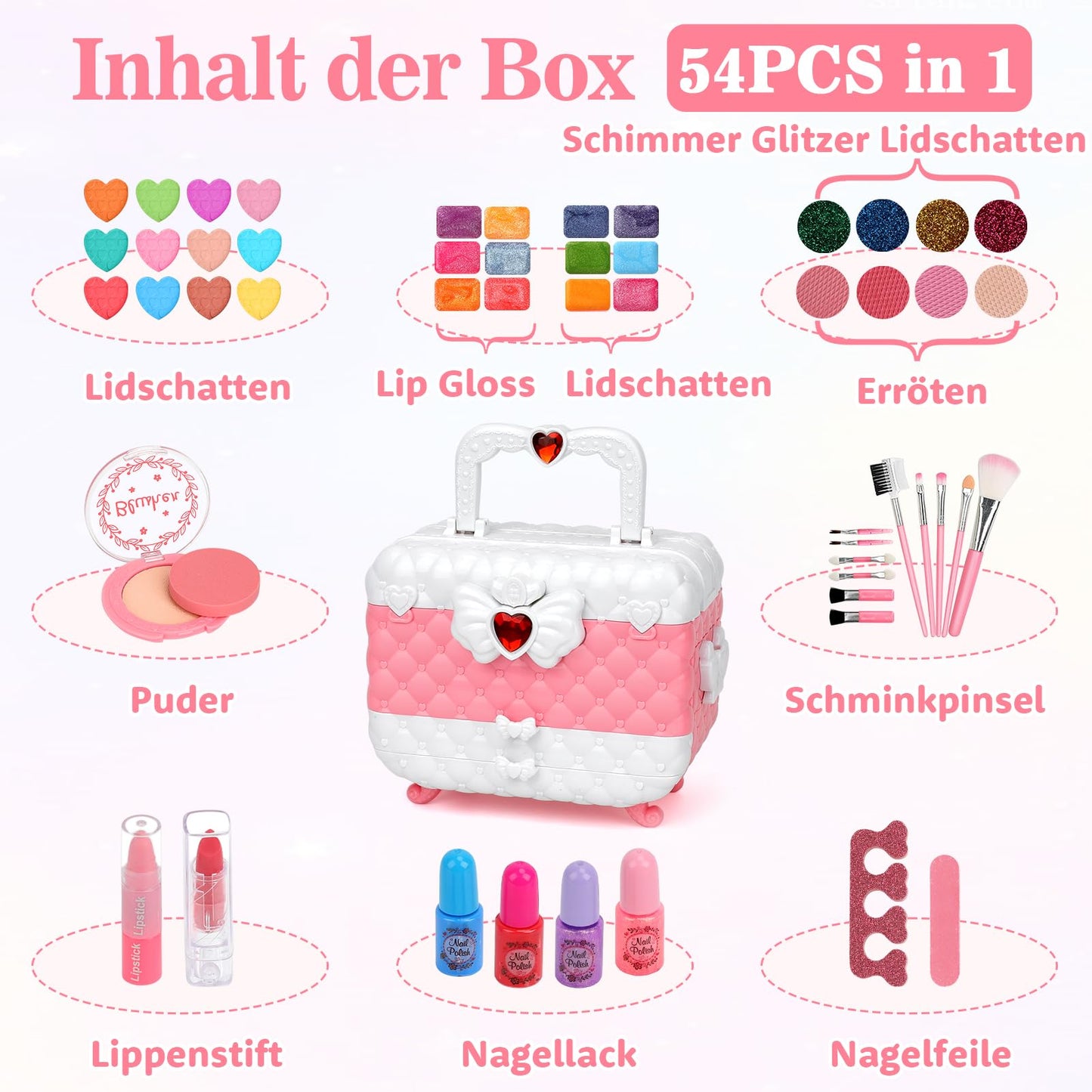 Children's Makeup Set for Girls, Flybay Kids Makeup Case Girls Toy, Washable Kids Makeup Kit Halloween Christmas Birthday for 4 5 6 7 8 9 10 11 Year Old Girls Gift